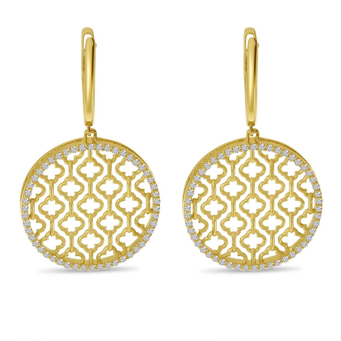 14K Yellow & White Gold Lightweight Diamond Disc Drop Earrings