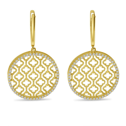 14K Yellow & White Gold Lightweight Diamond Disc Drop Earrings