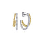 14K Yellow & White Gold Diamond & Bujukan Bead Double Row Classic Hoop Style Earrings