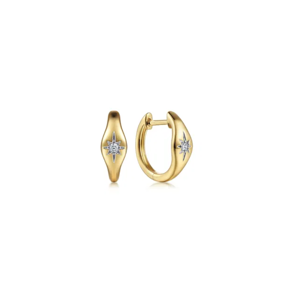 14K Diamond Huggie Hoop Earrings