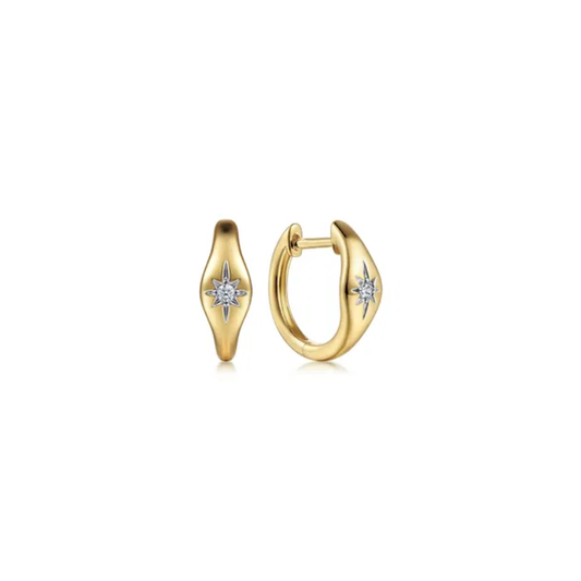 14K Diamond Huggie Hoop Earrings