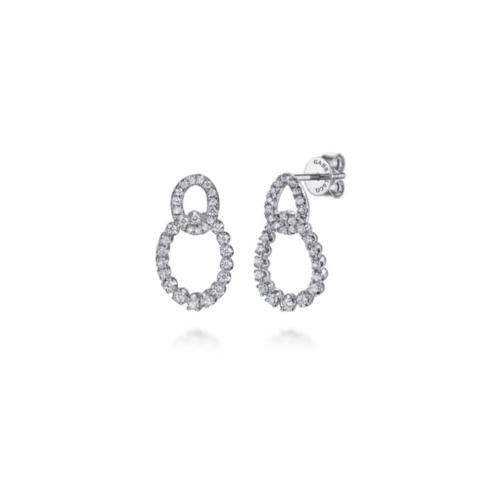 14KW Diamond Link Stud Drop Earrings