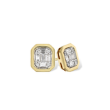 14K Baguette & Round Diamond Cluster Emerald Shape Stud Earrings