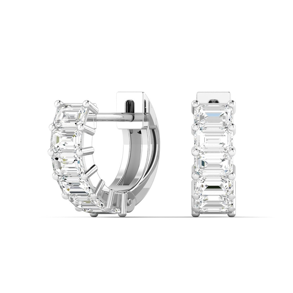 14K White Gold Lab Grown Emerald Cut Diamond Mini Huggie Earrings