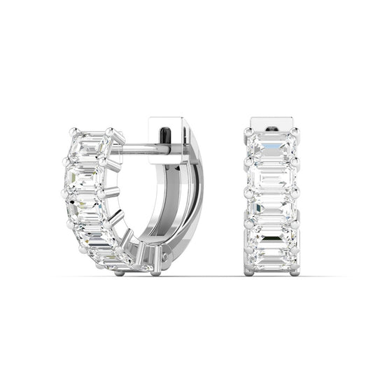 14K White Gold Lab Grown Emerald Cut Diamond Mini Huggie Earrings