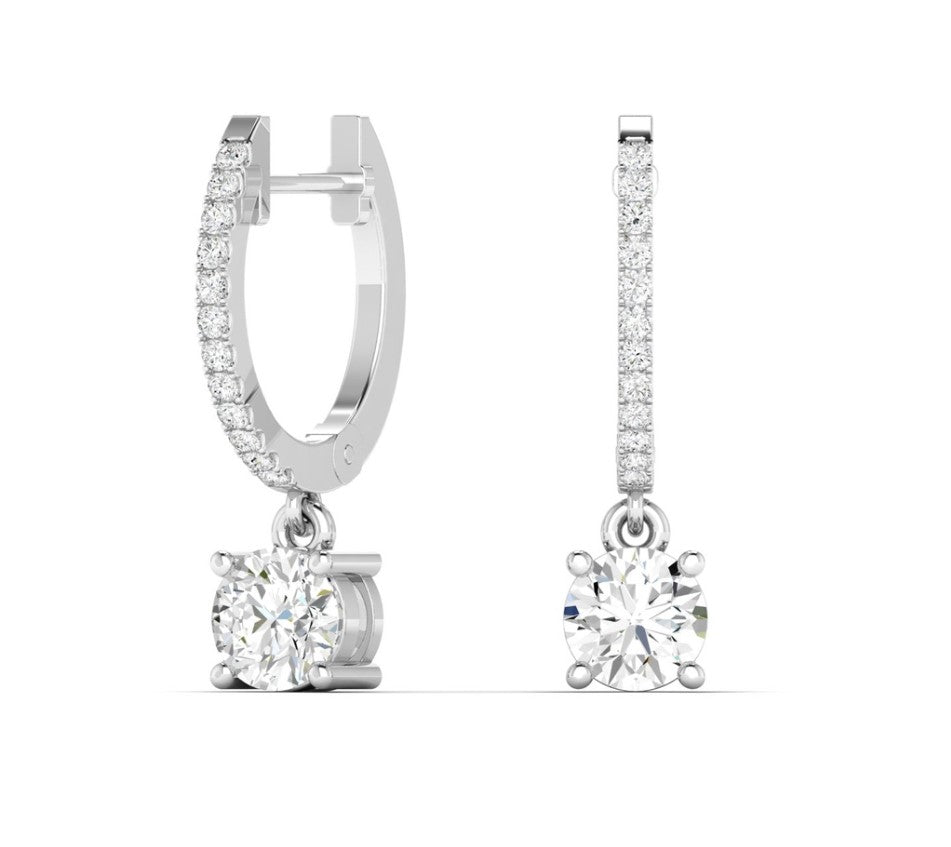14K Lab Grown Diamond Hoop W/Round Diamond Drop