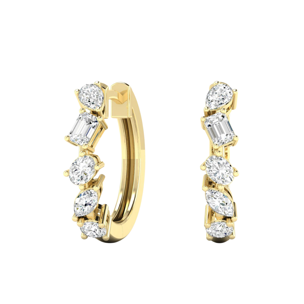 14K Yellow Gold Lab Grown Diamond Multi Shape Hoop Earrings