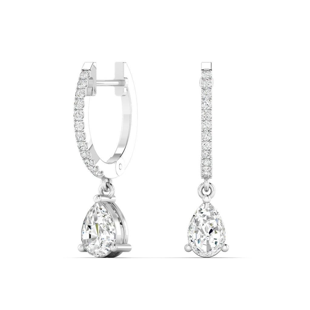 14K White Gold Lab Grown Diamond Pear Droplet Hoop Dangle Earrings