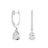 14K White Gold Lab Grown Diamond Pear Droplet Hoop Dangle Earrings