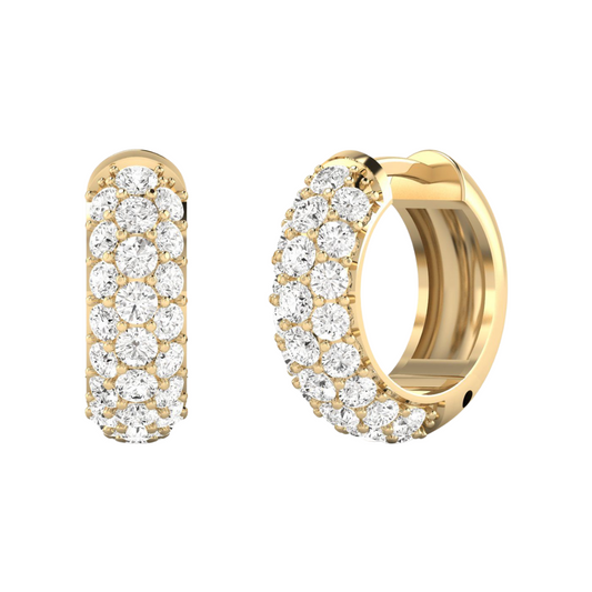 14K Yellow Gold Lab Grown Diamond Pave Domed Huggie Earrings