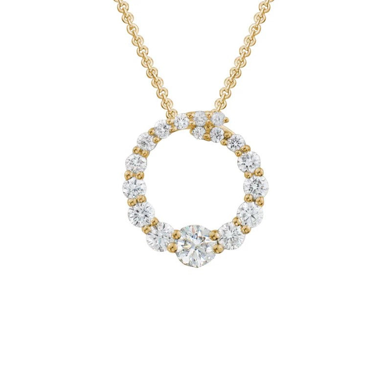 14K Yellow Gold Graduated Diamond Circle Pendant