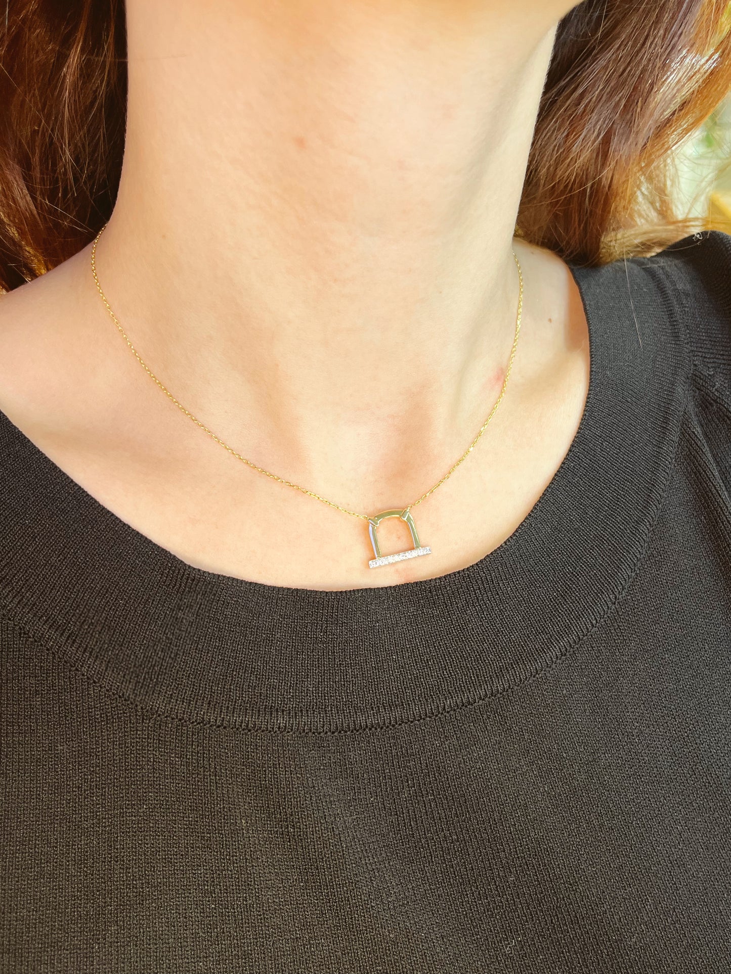 14K U Shaped Diamond Bar Pendant Necklace