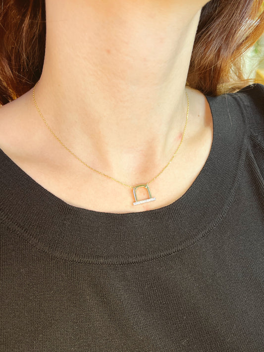 14K U Shaped Diamond Bar Pendant Necklace