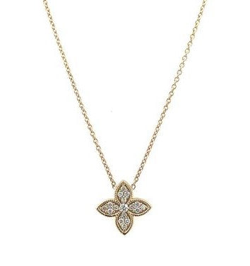 14K Milgrain Floral Diamond Pendant Necklace