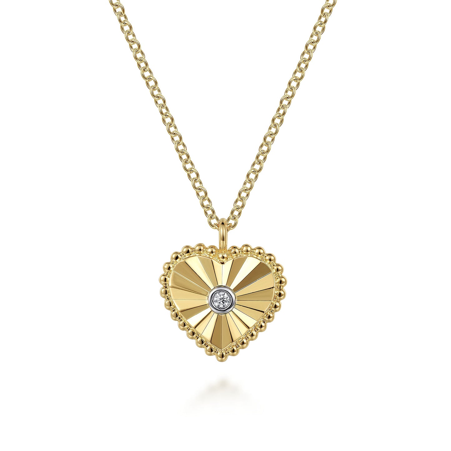 14K Yellow Gold Diamond Heart Pendant Necklace