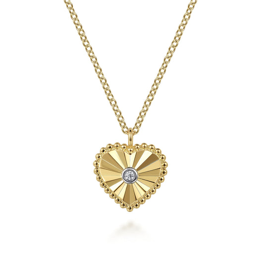 14K Yellow Gold Diamond Heart Pendant Necklace