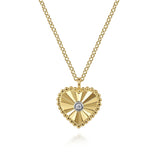 14K Yellow Gold Diamond Heart Pendant Necklace