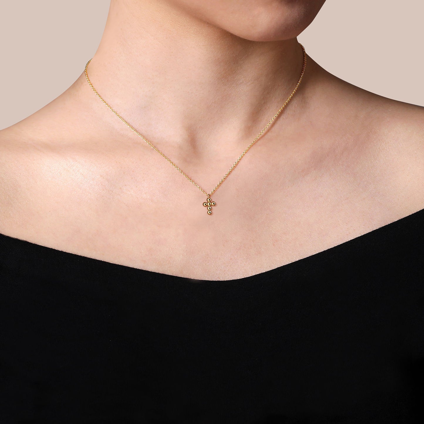 14K Yellow Gold Bujukan Cross Pendant Necklace 17.5-Inch