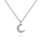14K White Gold Pave Diamond Crescent Moon Pendant Necklace