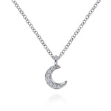 14K White Gold Pave Diamond Crescent Moon Pendant Necklace