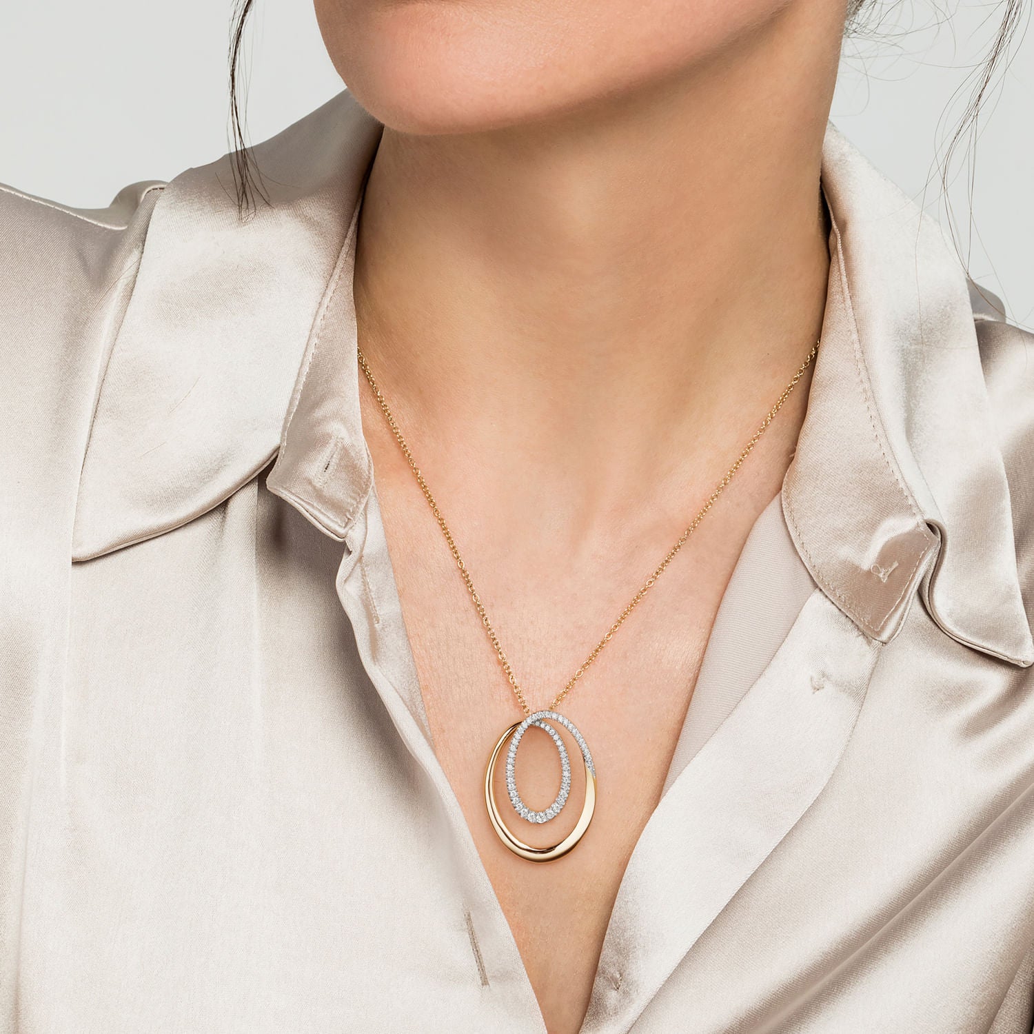 14K Yellow & White Gold Diamond Swirl Pendant Necklace