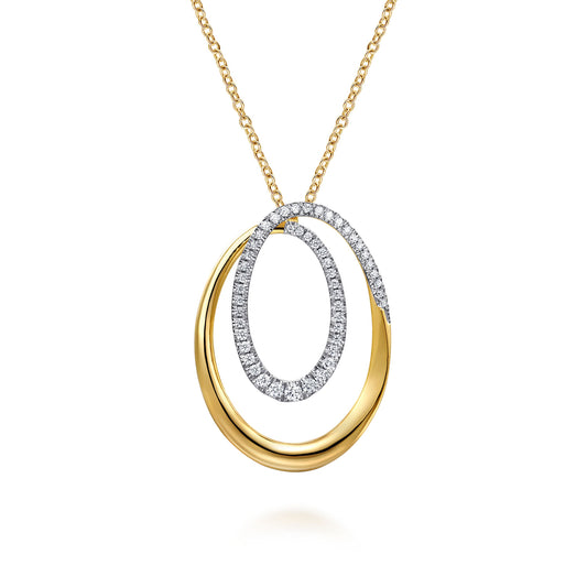 14K Yellow & White Gold Diamond Swirl Pendant Necklace
