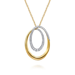 14K Yellow & White Gold Diamond Swirl Pendant Necklace