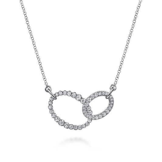 14K White Gold Diamond Interlocking Oval Link Diamond Necklace