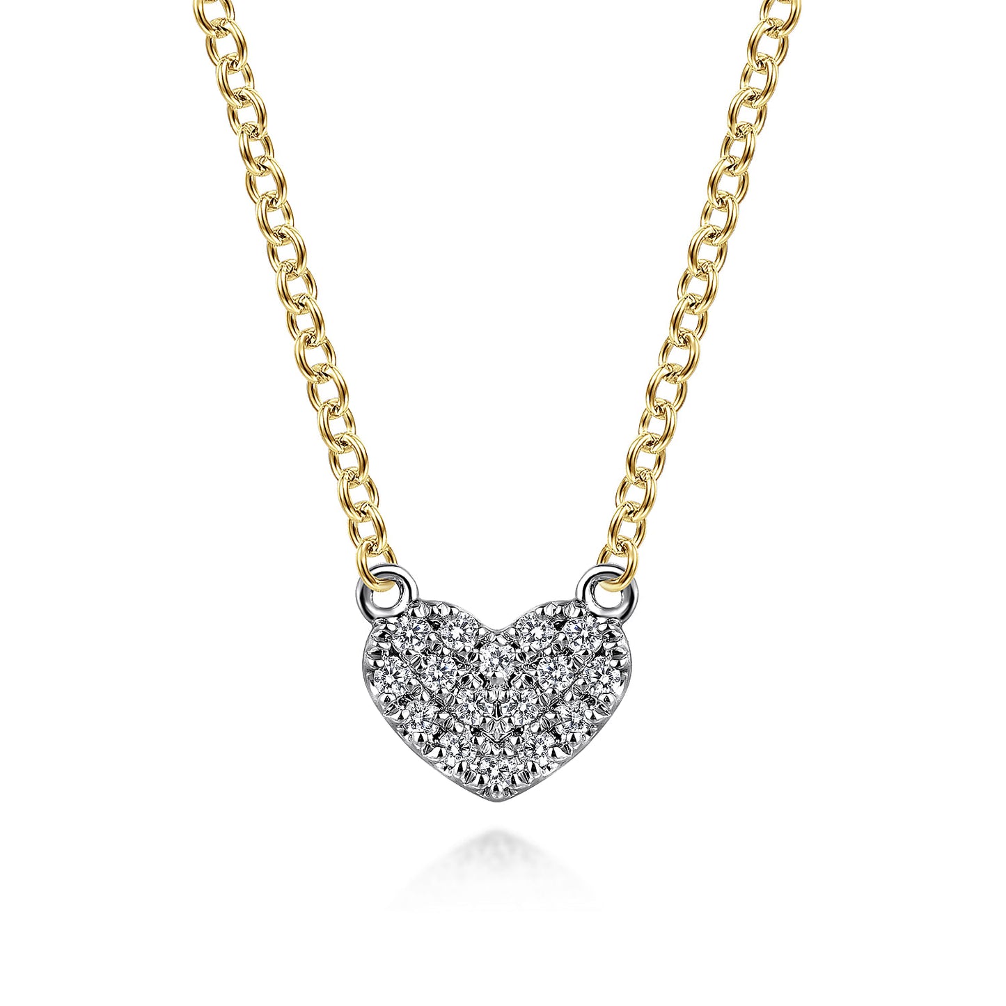 14K Yellow & White Pave Diamond Heart Pendant Necklace