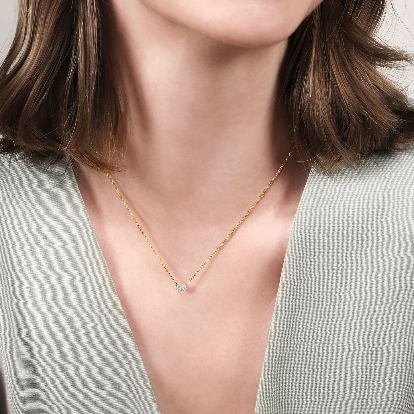 14K Yellow & White Pave Diamond Heart Pendant Necklace