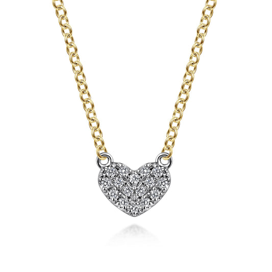 14K Yellow & White Pave Diamond Heart Pendant Necklace