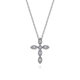 14K White Gold Marquise Shaped Station Diamond Cross Necklace