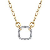 14K Yellow & White Golf Open Cushion Shape Diamond Hollow Paperclip Chain Necklace