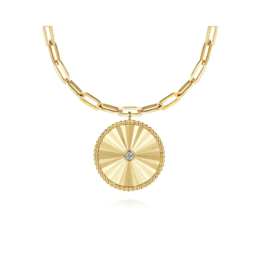 Textured Diamond Medallion Pendant Necklace
