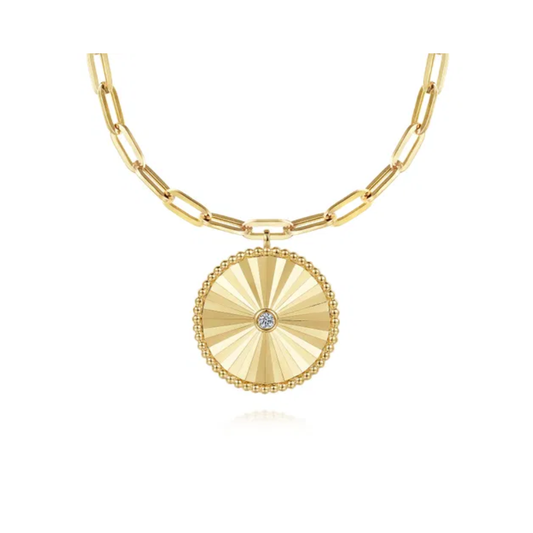 Textured Diamond Medallion Pendant Necklace