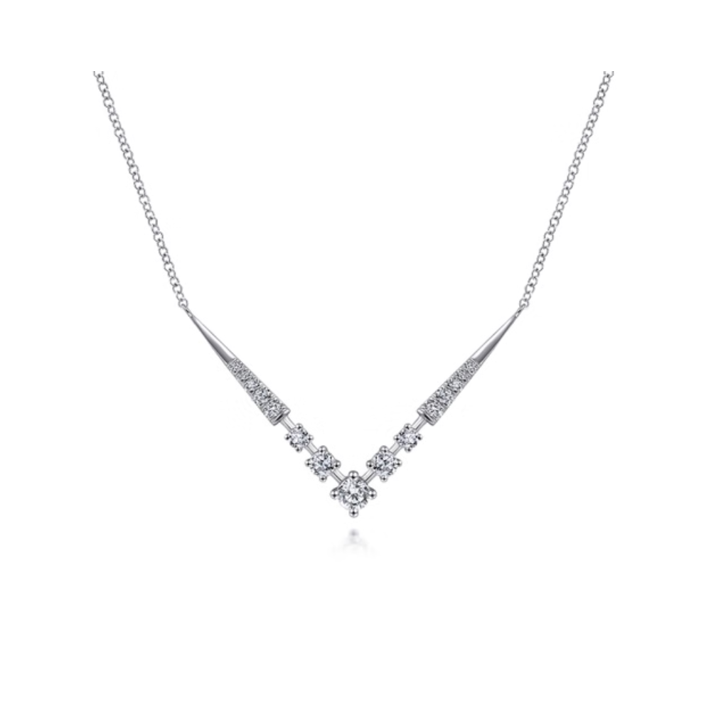 14kw Diamond Chevron Pendant Necklace