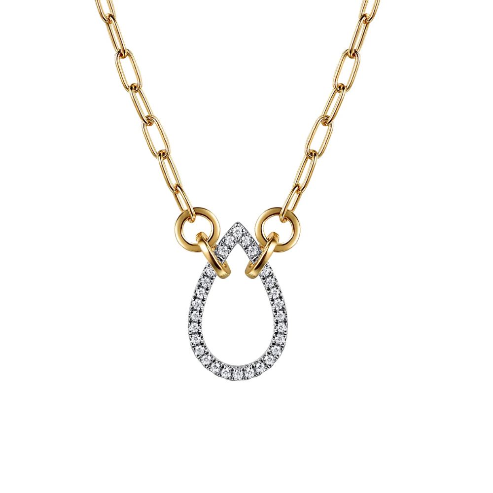 Diamond Teardrop Pendant On Paperclip Chain Necklace