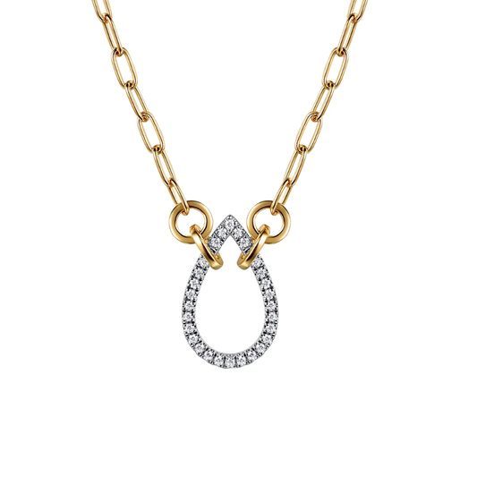 Diamond Teardrop Pendant On Paperclip Chain Necklace