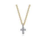 14K White & Yellow Gold Diamond Cross Pendant Necklace