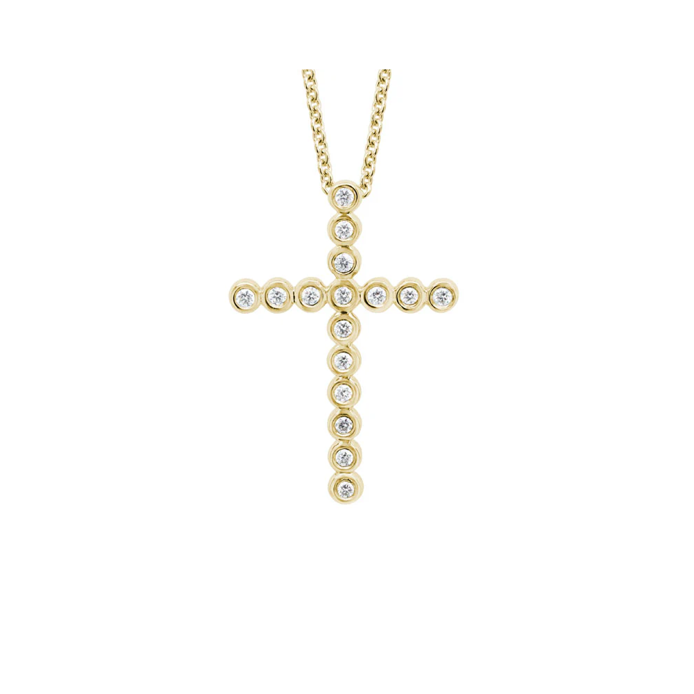 14K Yellow Gold Diamond Bezel Cross Necklace