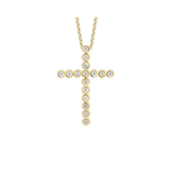 14K Yellow Gold Diamond Bezel Cross Necklace