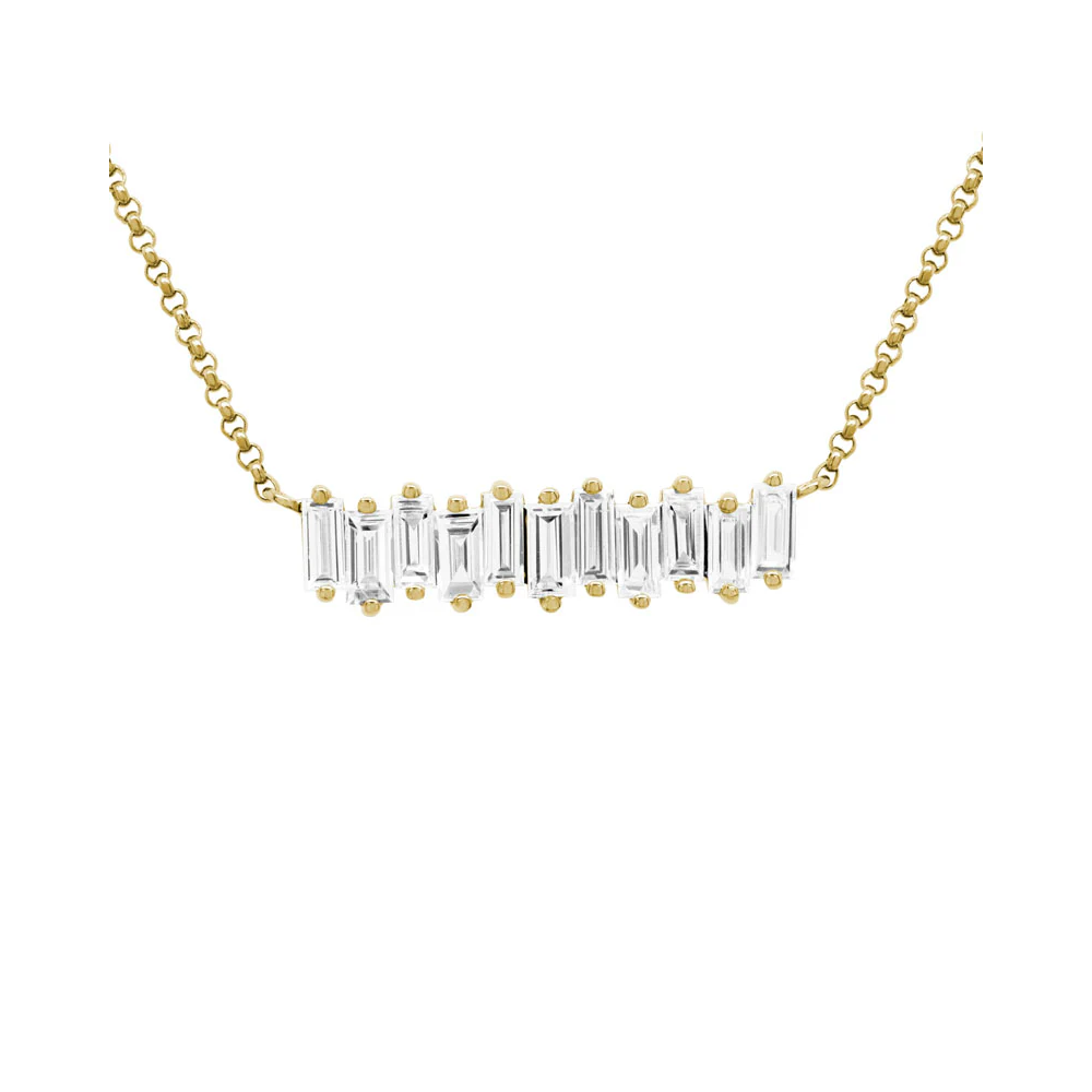14K Yellow Gold Diamond Baguette Bar Necklace