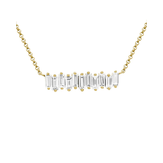 14K Yellow Gold Diamond Baguette Bar Necklace
