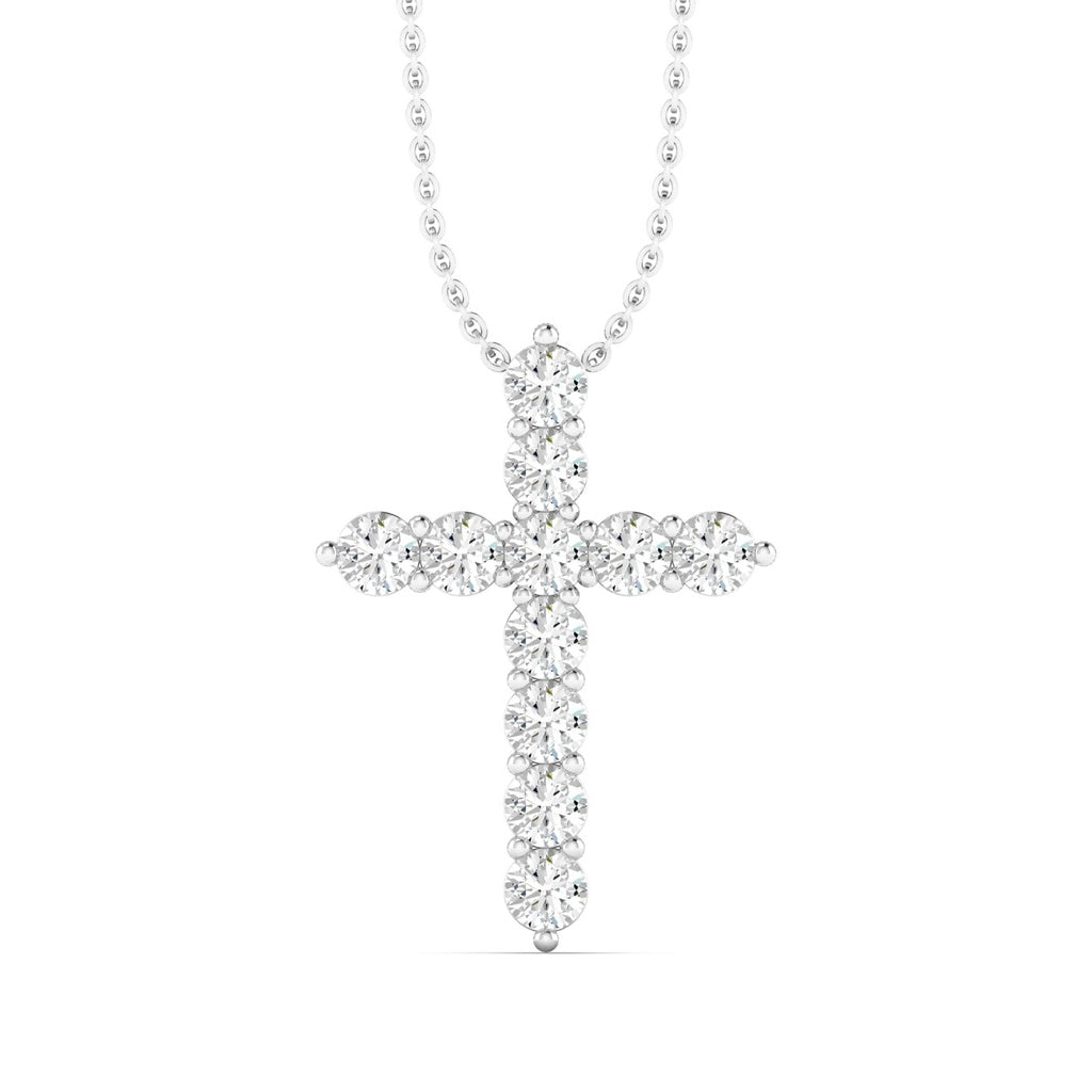 14K White Gold Lab Grown Diamond Cross Pendant Necklace