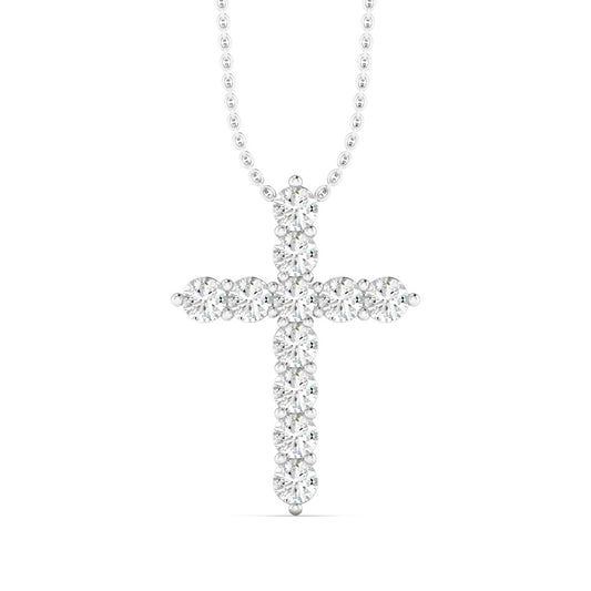 14K White Gold Lab Grown Diamond Cross Pendant Necklace