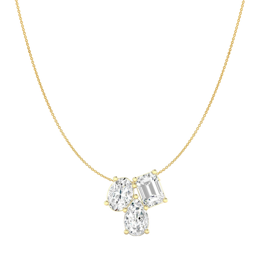 14K Yellow Gold Lab Grown Multi Shape Cluster Pendant Necklace