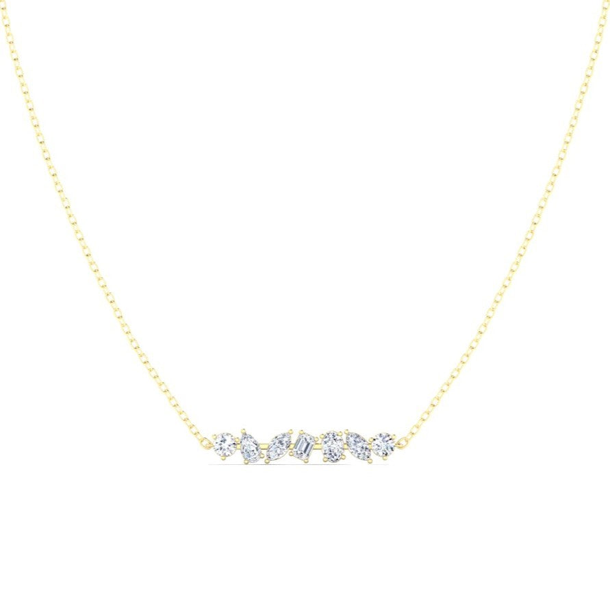 14K Yellow Gold Lab Grown Multi Shape Diamond Bar Necklace