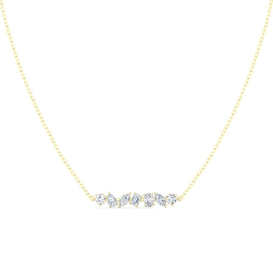 14K Yellow Gold Lab Grown Multi Shape Diamond Bar Necklace