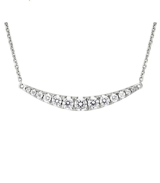 14K W/G Diamond Graduated Curved Bar Necklace