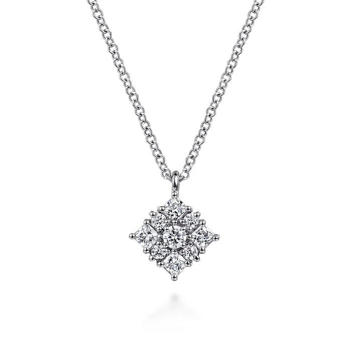 14K White Gold Floral Diamond Pendan